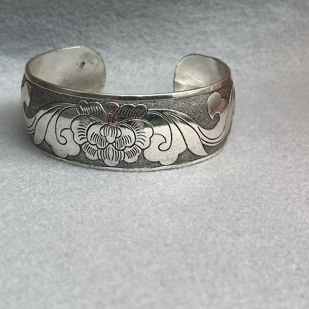 Artisan Silver Floral Cuff Bracelet